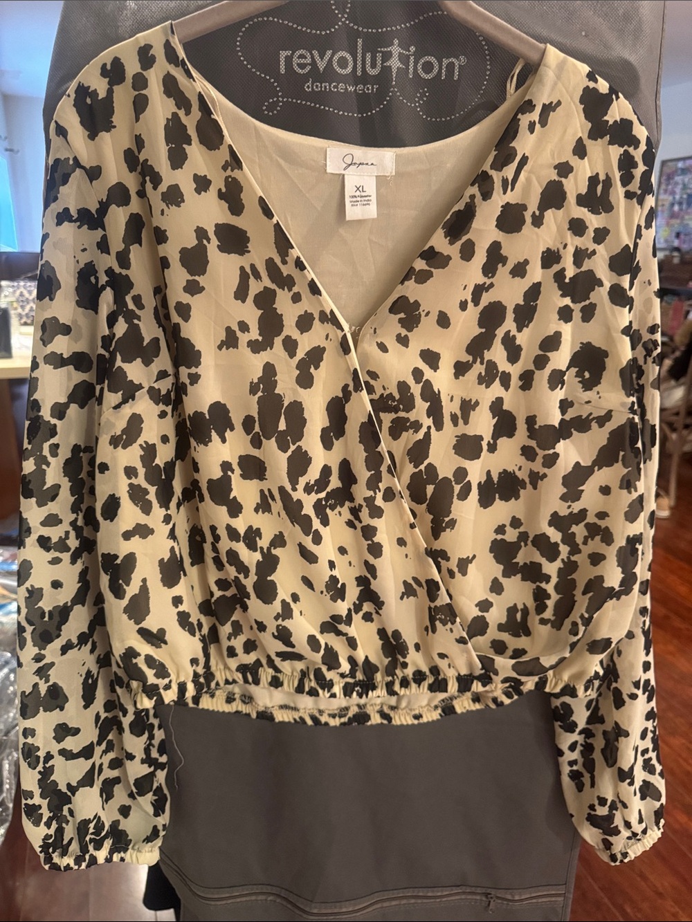 Japna Animal Print Surplice Blouse in Beige & Black